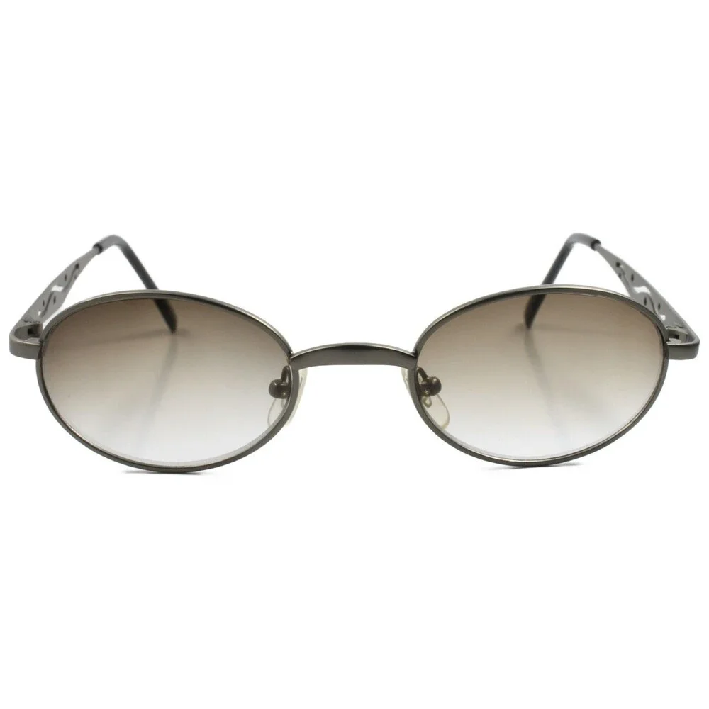 Genuine Vintage 80s Mens Womens Indie Hip Style Round Oval Gunmetal Sunglasses
